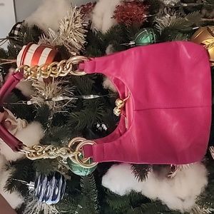 COACH KISSLOCK BAG HOT PINK RARE TATTERSALL GOLD TONE HARDWARE LEATHER